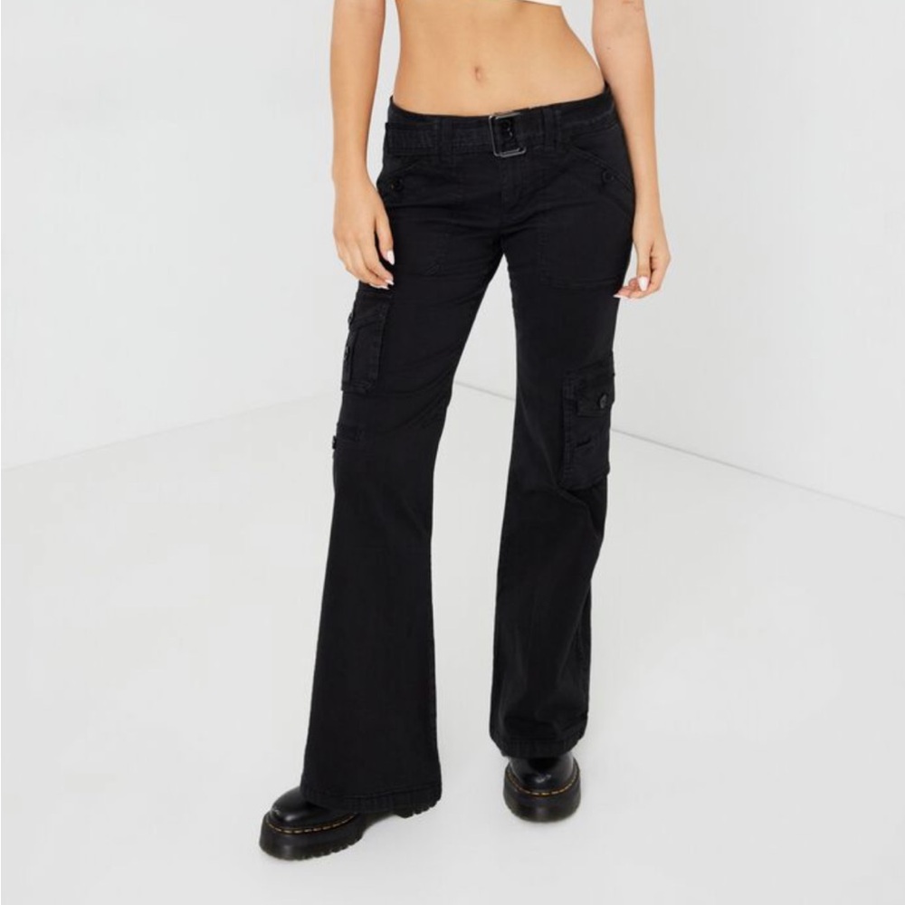 Garage Black Low Rise Flared Cargo Pants